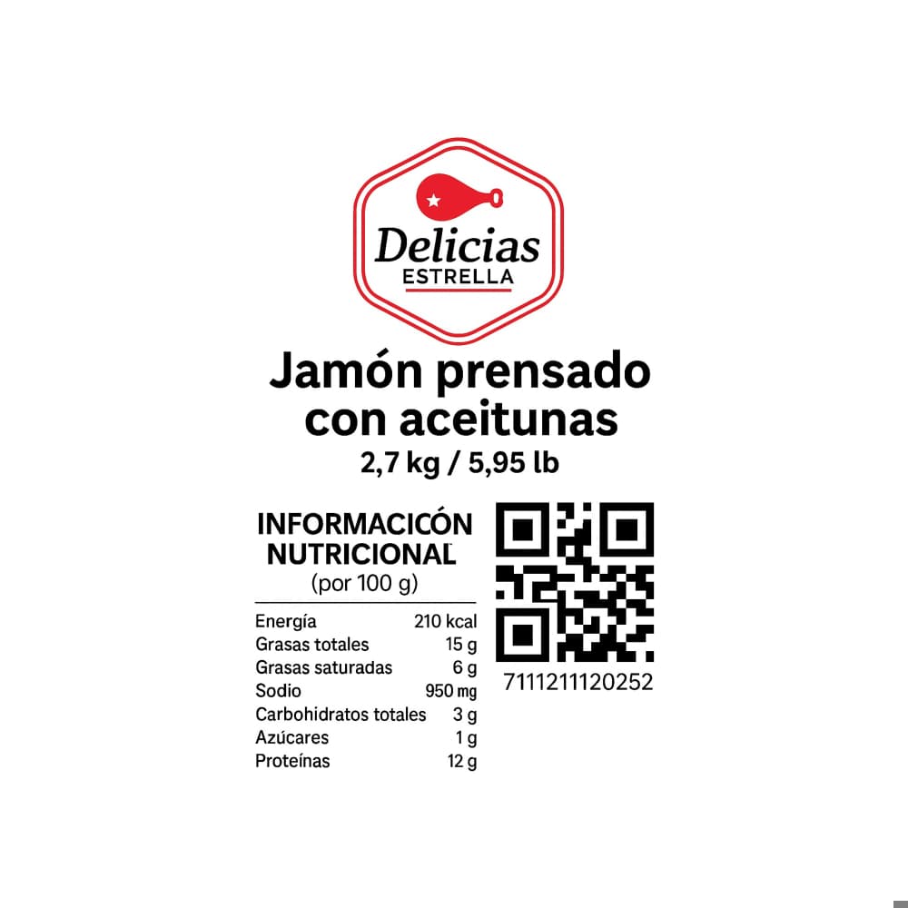 Jamón prensado con aceitunas Delicias Estrella (2.7 kg / 5.95 lb) - Miniatura 3