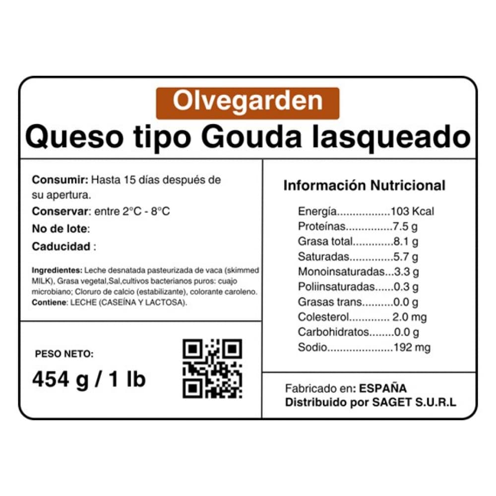 Queso tipo gouda lasqueado Olvegarden (454 g / 1 lb) - Miniatura 2