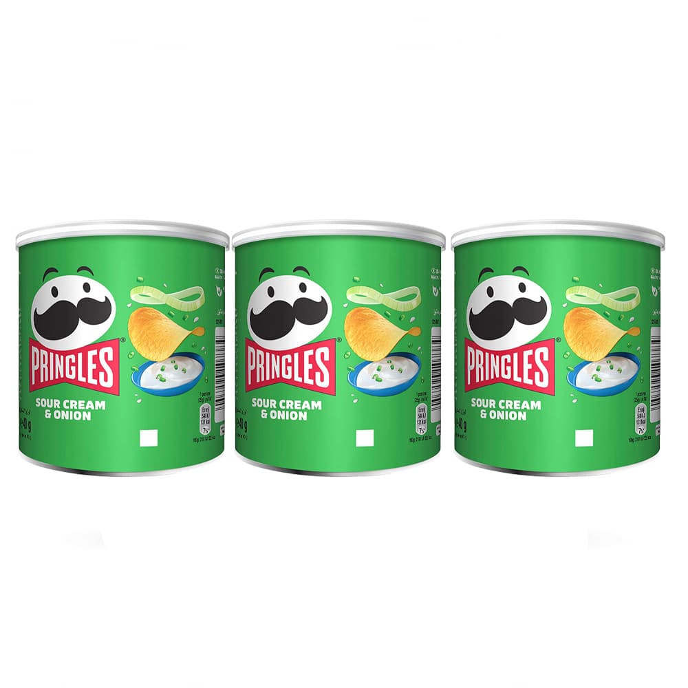 Papas sabor crema agria y cebolla Pringles (3 x 40 g / 1.41 oz) - Imagen 1