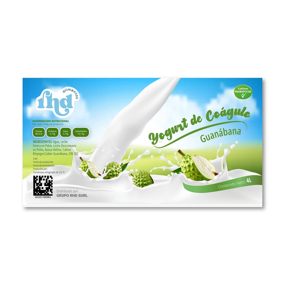 Yogurt probiótico de coágulo sabor guanábana RHD (4 L) - Miniatura 3