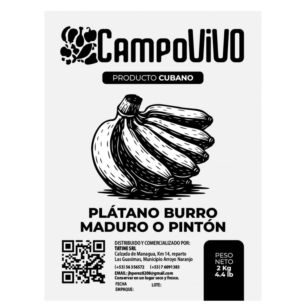 Plátano burro maduro o pintón Campo Vivo (2 kg / 4.4 lb) - Miniatura 2