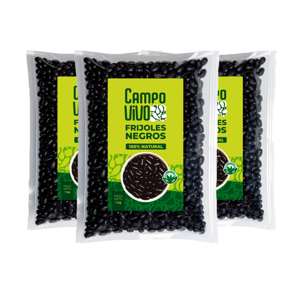 Frijoles negros Campo Vivo (3 x 1 kg / 2.2 lb) - Imagen 1