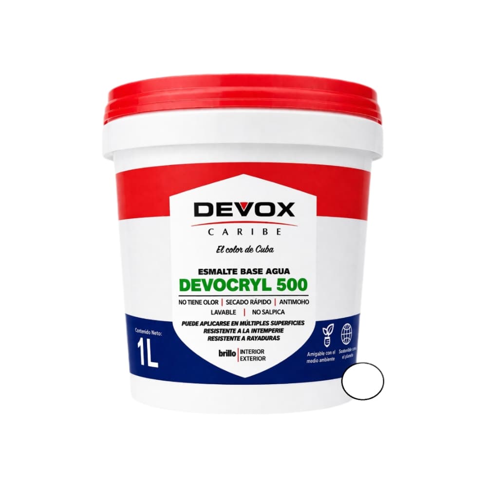 Pintura devocryl 500 esmalte acrílico interior y exterior color blanco Devox Caribe (1 L) - Miniatura 1