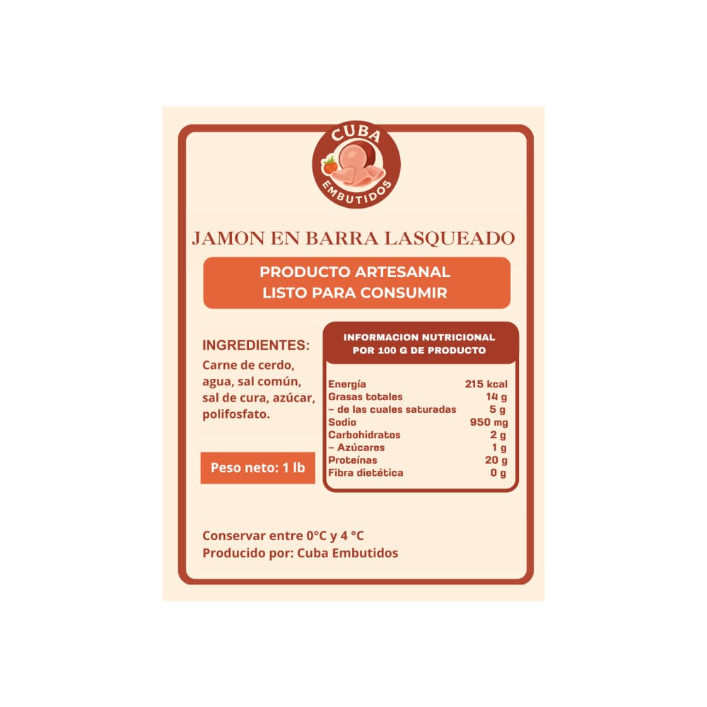 Jamón en barra lasqueado Cuba Embutidos (454 g / 1 lb) - Miniatura 4