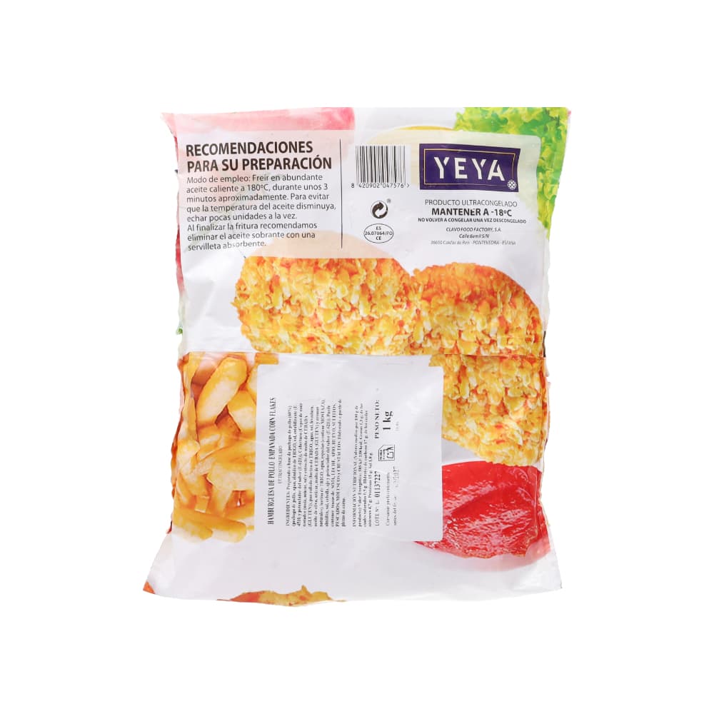 Hamburguesa de pollo con hojuelas de maíz Yeya ( 5 x 1 kg / 2.2 lb ) - Miniatura 3
