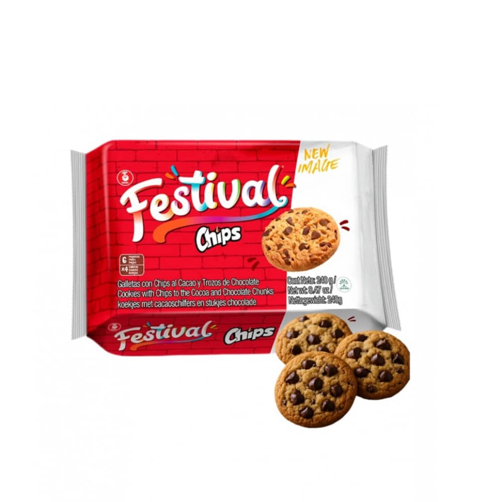 Galletas dulces rellenas de chocolate Festival Chips (240 g / 8.47 oz) - Imagen 1