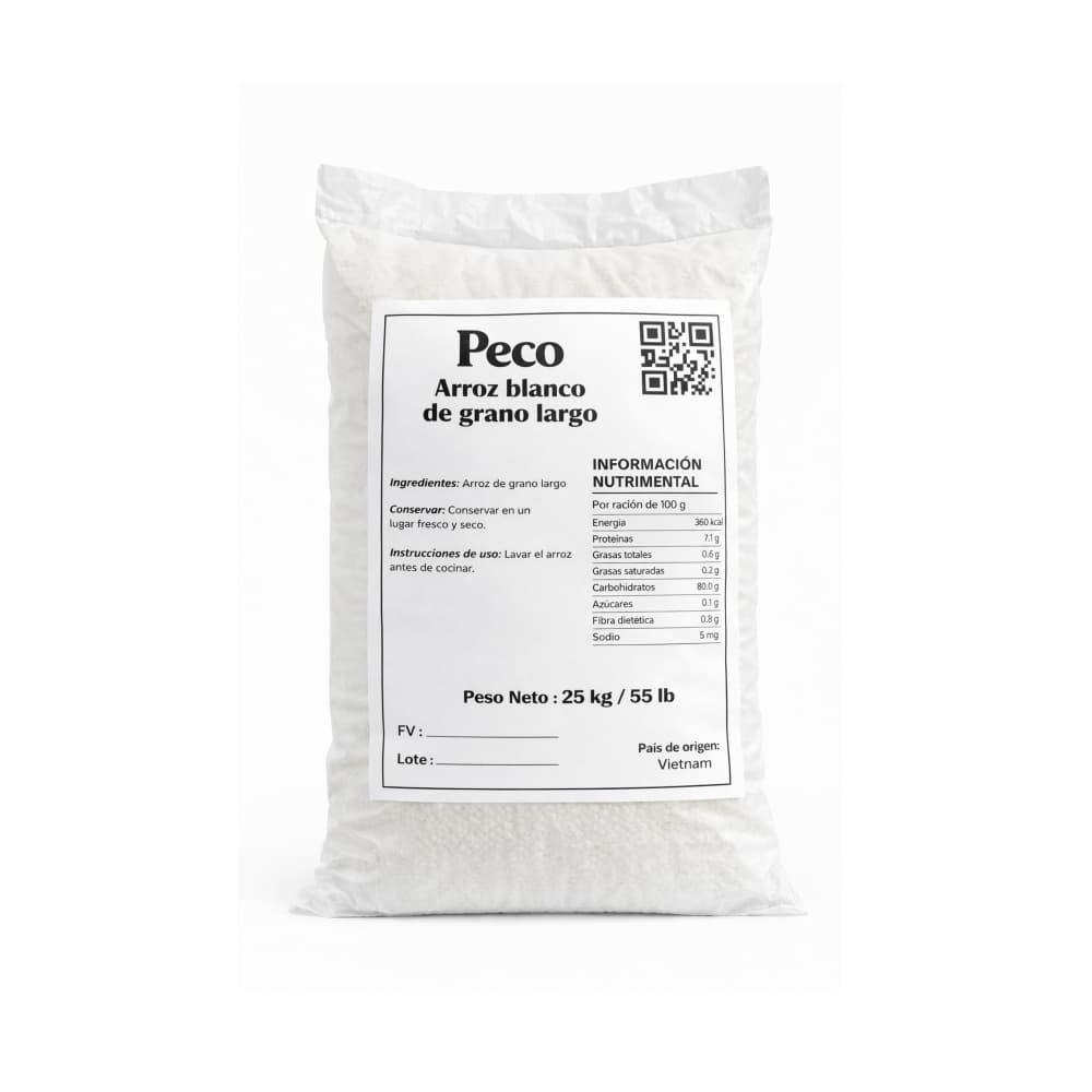 Arroz blanco de grano largo Peco (25 kg / 55 lb) - Miniatura 2
