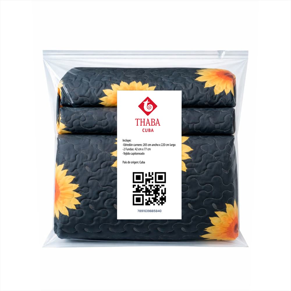Edredón 205 cm x 220 cm con 2 fundas dobles negro floreado Thaba - Miniatura 2