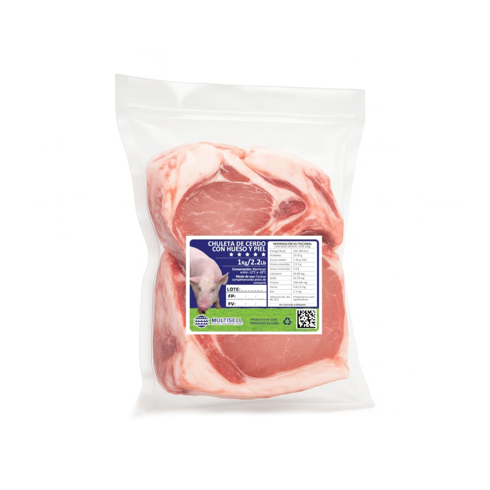 Chuleta de cerdo con hueso y piel Multisell (1 Kg / 2.2 lb) - Imagen 1