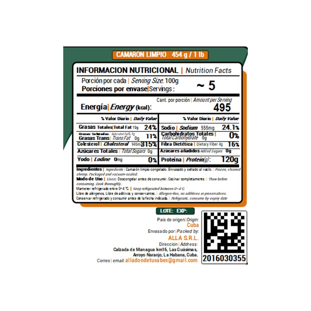 Camarón limpio ALLÁ (454 g / 1 lb) - Miniatura 2