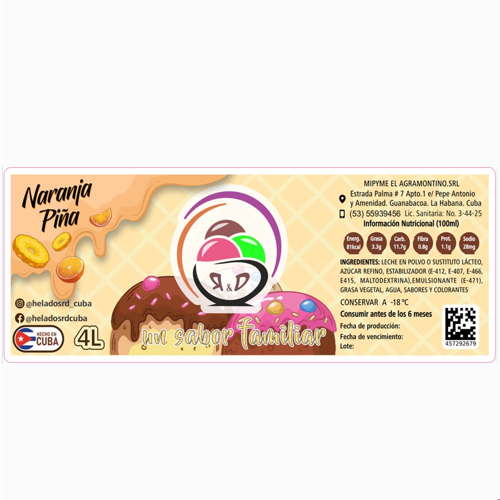 Helado sabor naranja piña R&D (4 L) - Miniatura 2