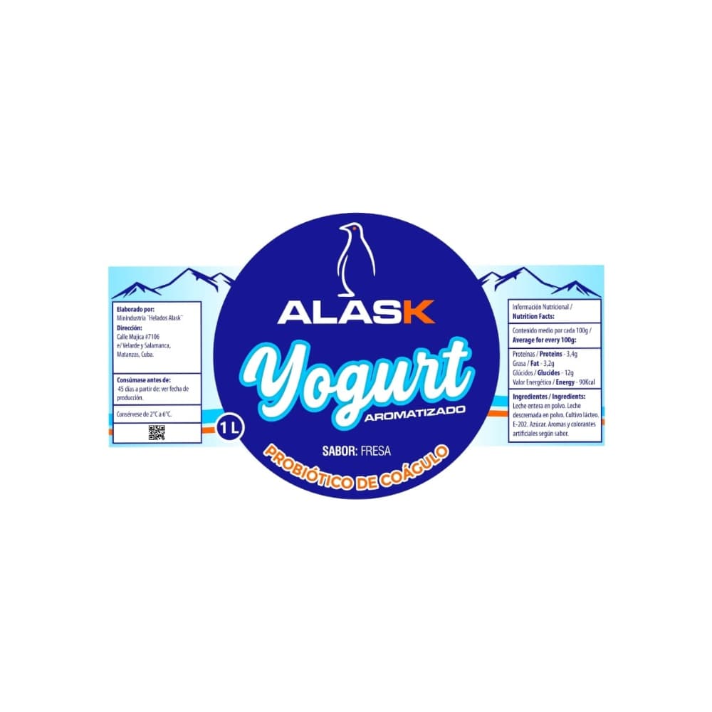 Yogurt probiótico de coágulo sabor fresa Alask (1 L) - Miniatura 2