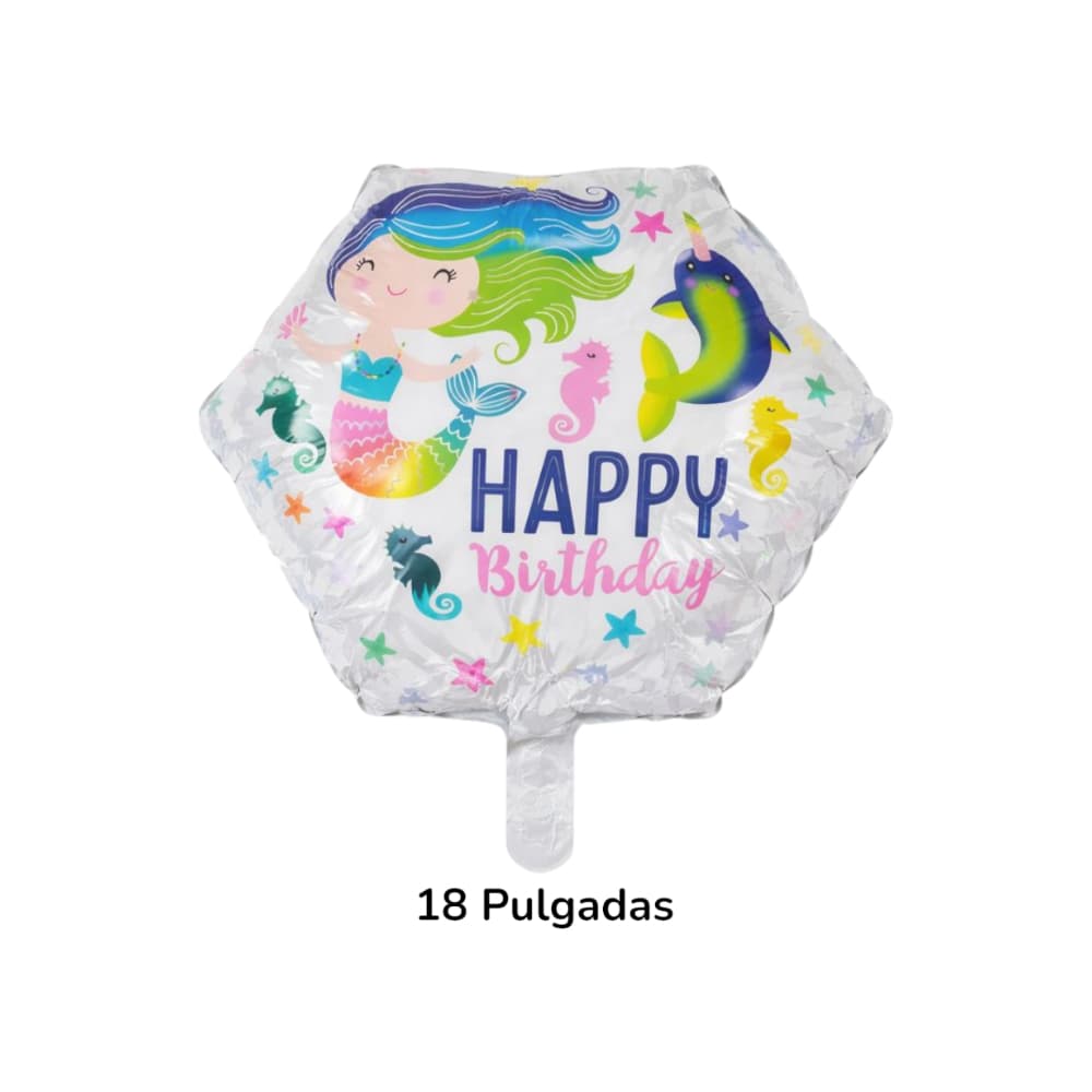 Globo hexagonal con cartel de Happy birthday y diseño de sirenita Ballon (18 pulgadas) - Miniatura 2