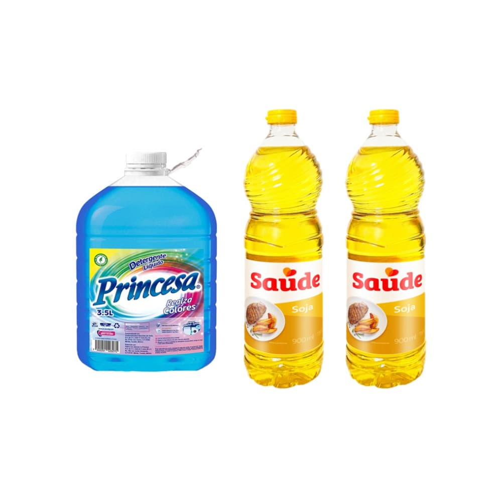 Detergente líquido Princesa (3.5 L) y Aceite de soya Saude (900 ml) - Imagen 1