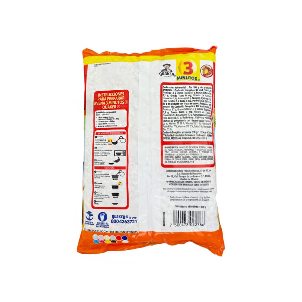 Avena fortificada 3Minutos Quaker (330 g / 11.64 oz) - Miniatura 3