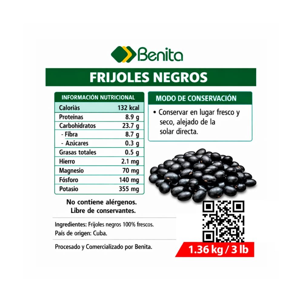 Frijoles negros Benita (1.36 kg / 3 lb) - Miniatura 2