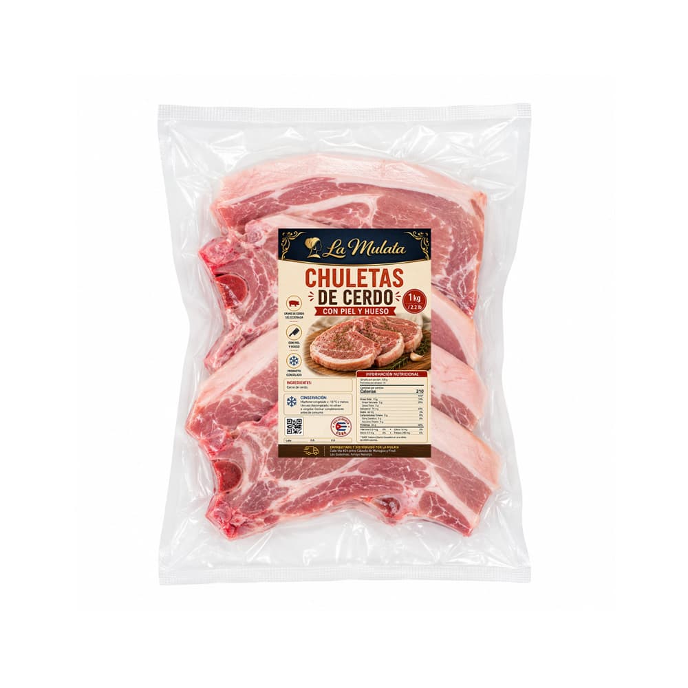 Chuletas de cerdo con piel y hueso La Mulata (1 kg / 2.2 lb) - Miniatura 1