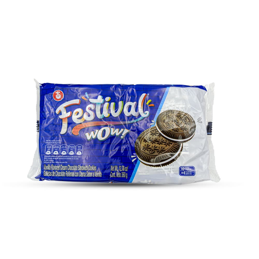 Galletas de chocolate rellenas con crema sabor a vainilla Wow Festival (360 g / 12.70 oz) - Imagen 1
