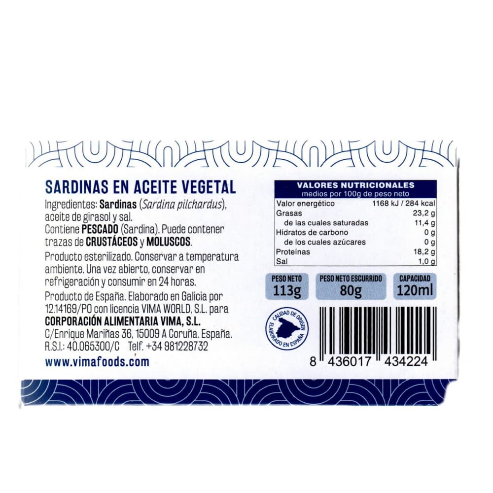 Sardinas en aceite vegetal Vima Foods (113 g / 3.98 oz) - Miniatura 3