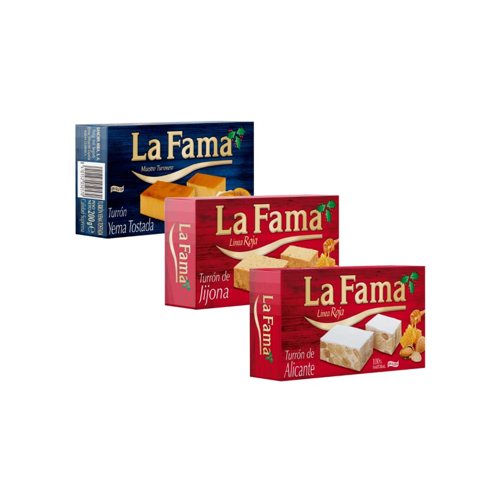 Turrón de Yema tostada La Fama + Turrón de Jijona La Fama + Turrón de Alicante La Fama - Imagen 1
