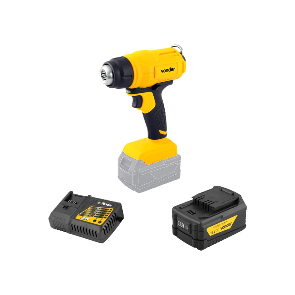 Soplador térmico ISTV1827 + Batería 18 V 4 Ah - iones de litio IBV 1850 + Cargador de batería rápido de 18 V ICBV1806 Vonder - Imagen 1
