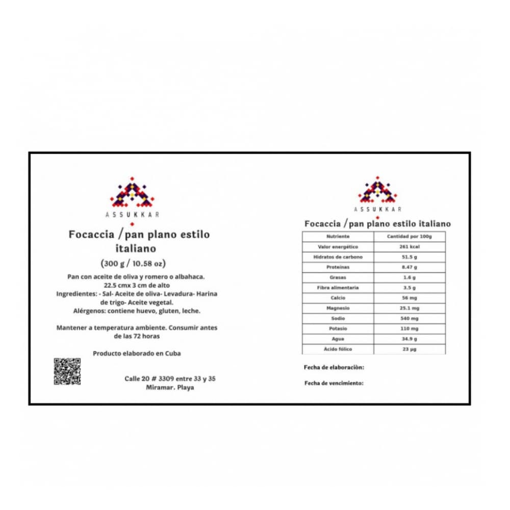 Focaccia, pan plano estilo italiano Assukkar (300 g / 10.58 oz) - Miniatura 3