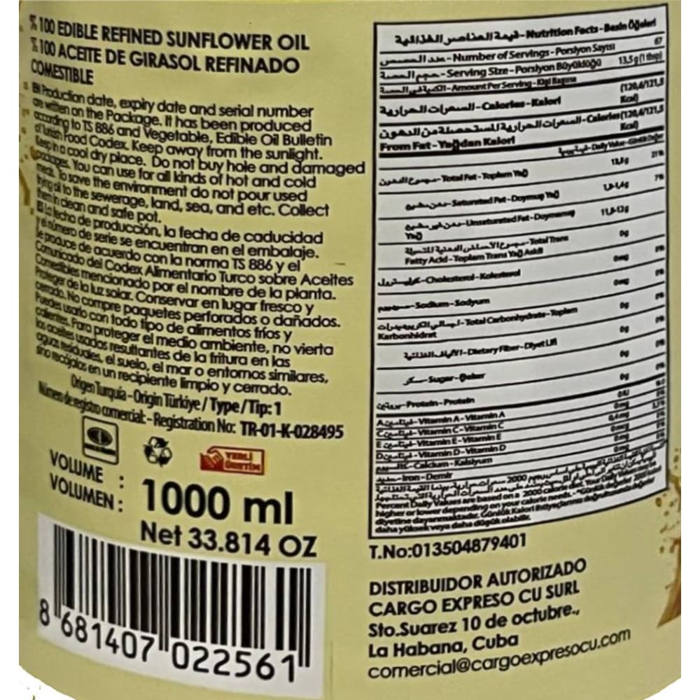 Aceite de girasol refinado Aloy (1 L) - Miniatura 2