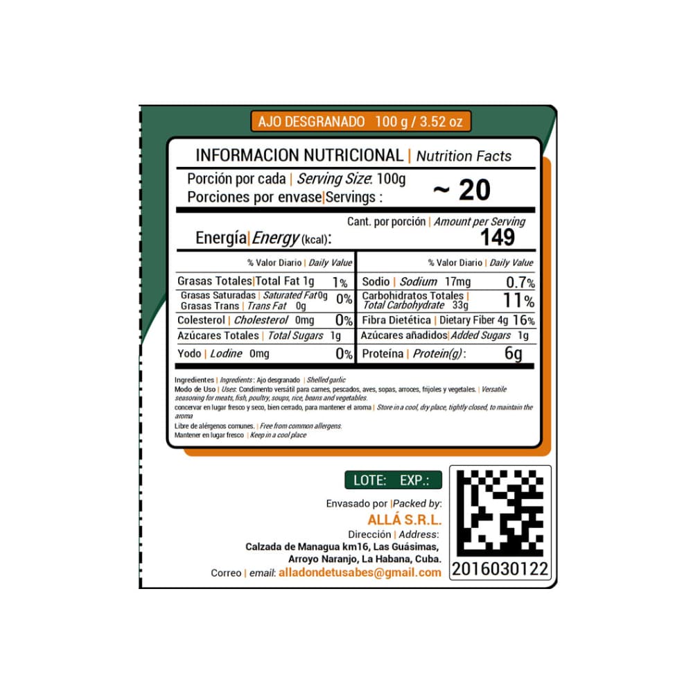 Ajo desgranado ALLÁ (100 g / 3.52 oz) - Miniatura 3