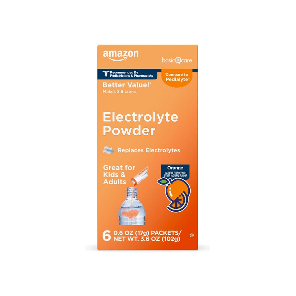 Paquetes de electrolitos en polvo, sabor naranja Amazon Basic Care (6 U) - Imagen 1