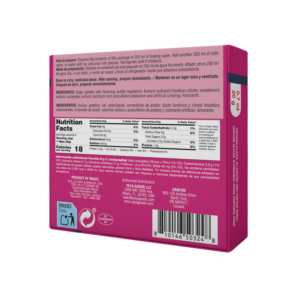 Gelatina sabor frambuesa YEYA (20 g) - Miniatura 2