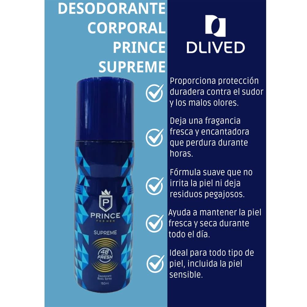 Desodorante pulverizador para hombre supremo Prince(150 ml) - Miniatura 2