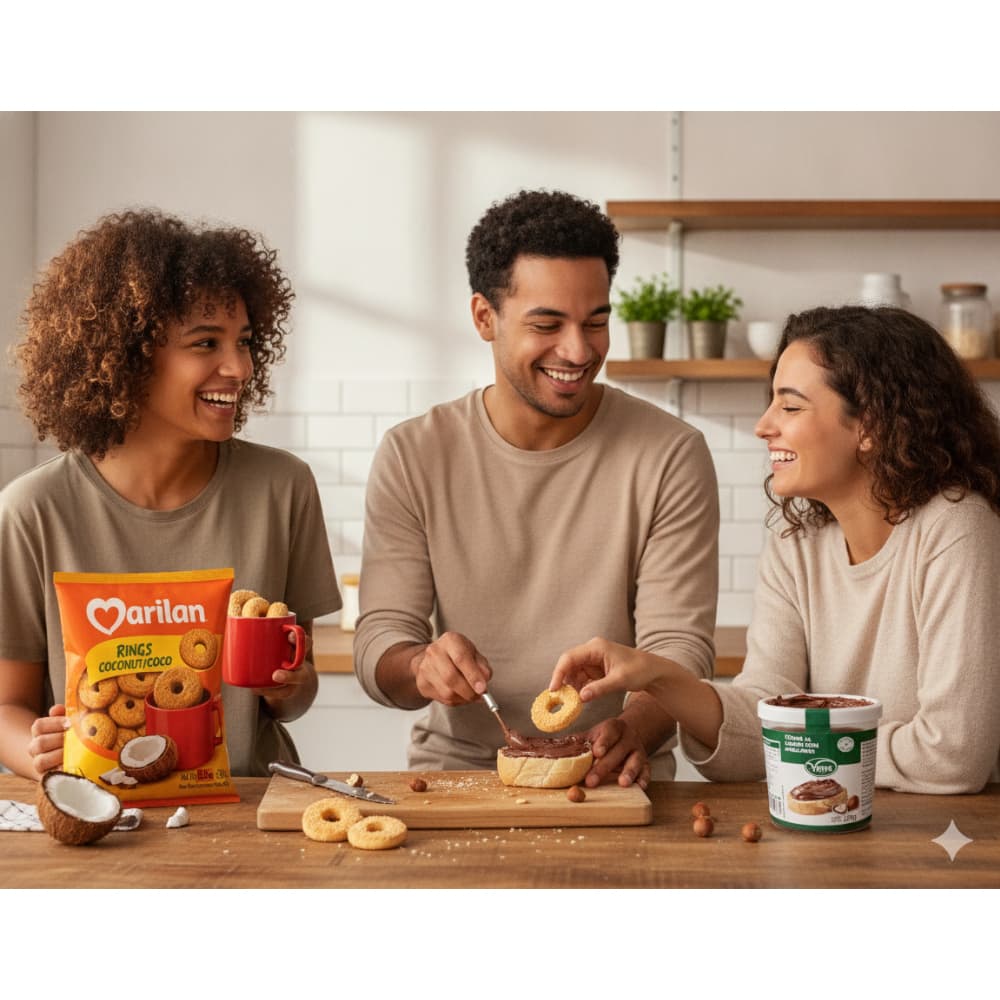 Crema de cacao con avellanas Vima Foods (210 g / 7.41 oz) + Galleta de coco con forma de rosquilla Rings Marilan (300 g / 10.58 oz) - Miniatura 4