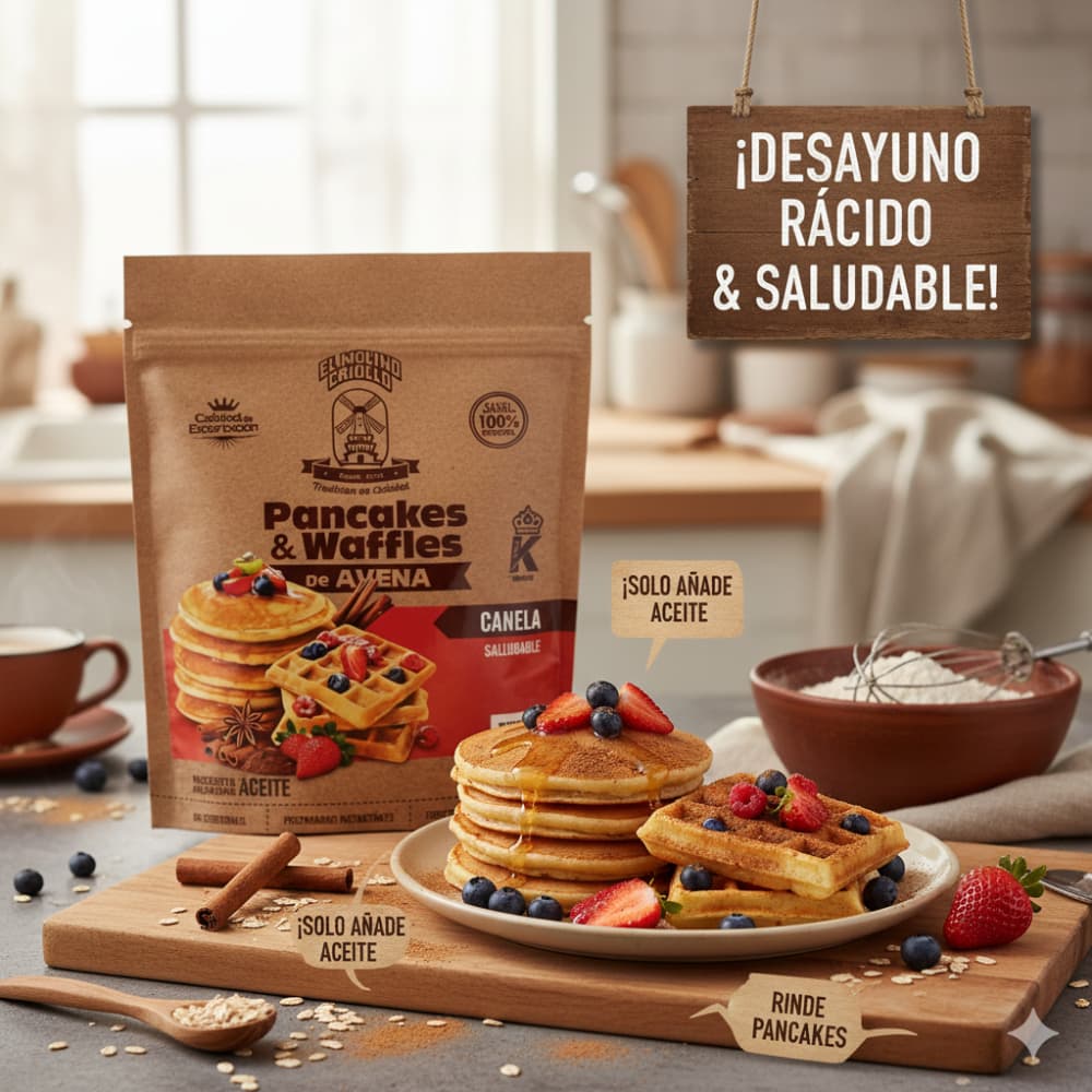 Mezcla para preparar panqueques y waffles de avena con canela El Molino Criollo - 14 porciones - (340 g / 11.99 oz) - Miniatura 4