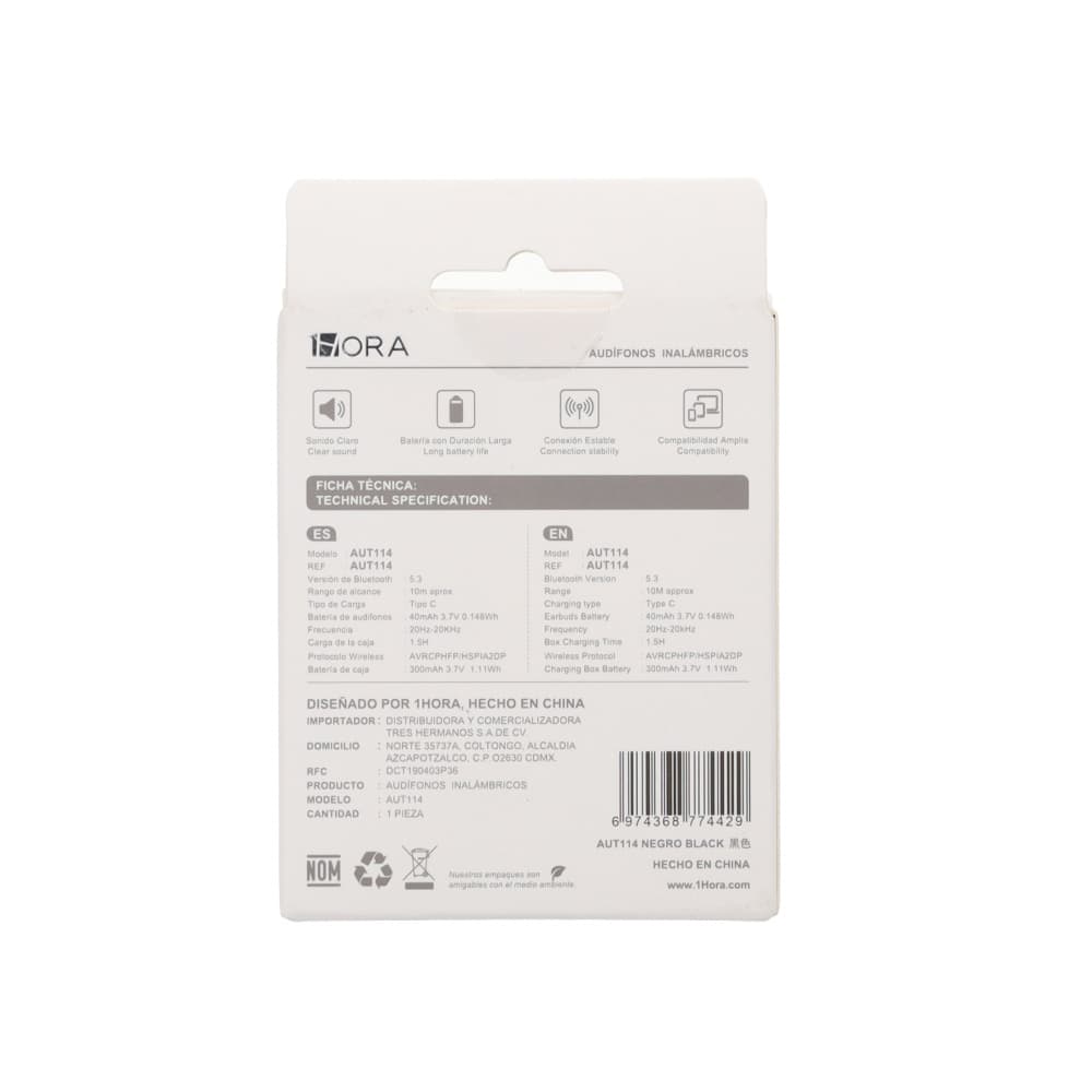 Audífonos inalámbricos negros 1Hora AUT114 - Miniatura 3
