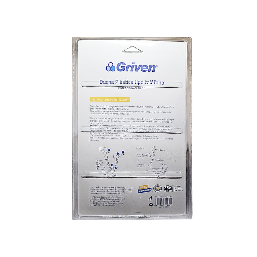 Ducha plástica cromada tipo teléfono 1.2 m Griven A367-15003 - Miniatura 7