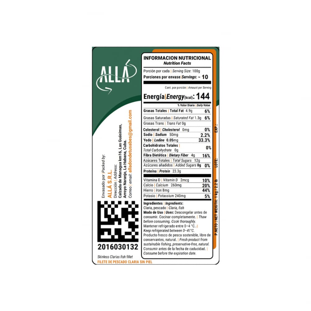 Filete de pescado Claria sin piel ALLÁ (1 kg / 2.2 lb) - Miniatura 4