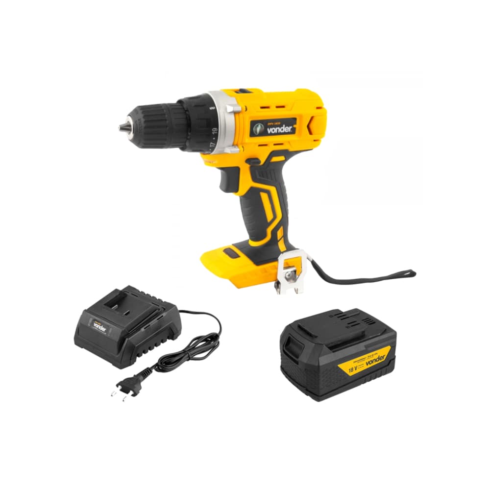 Taladro atornillador inalámbrico 3/8'' de 18 V IPFV1820 + Batería 18 V 4 Ah - iones de litio IBV 1804 + Cargador de baterías 18 V carga convencional ICBV 1805 Vonder - Imagen 1