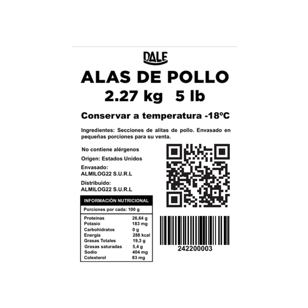 Alas crudas de pollo Dale (2.27 kg / 5 lb) - Miniatura 3