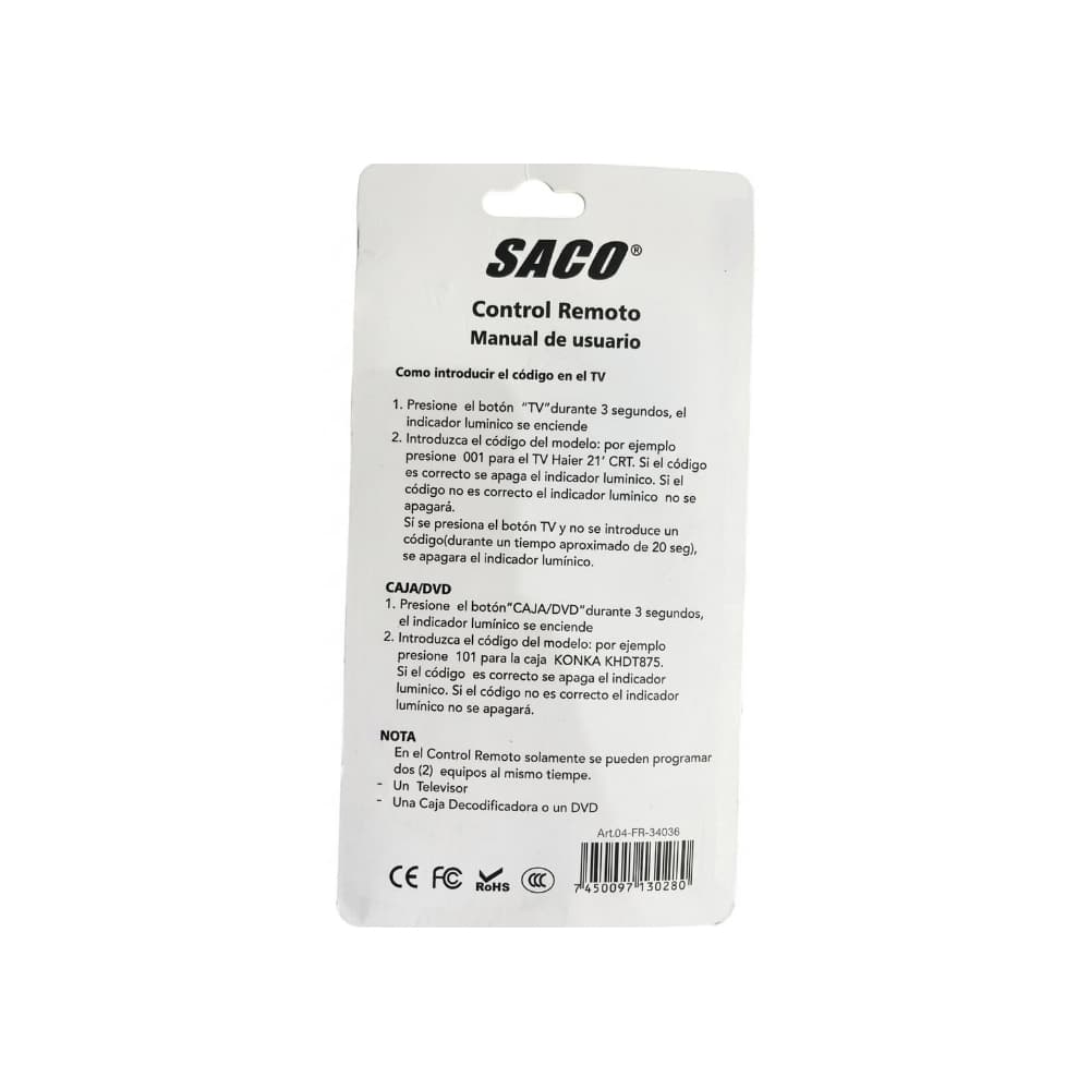 Control remoto universal simple Saco 04-FR-34036 (1 U) - Miniatura 3