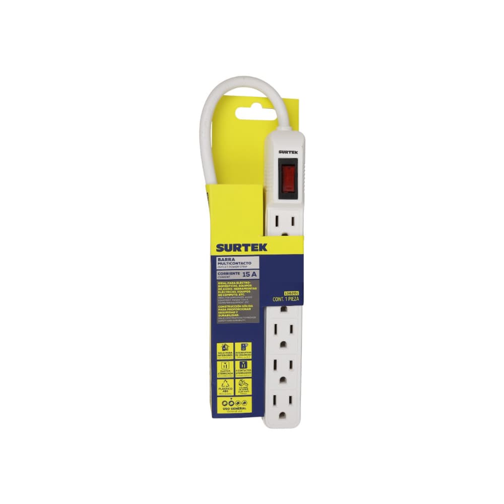 Barra multicontacto - regleta - de 6 entradas con cable 30 cm Surtek 136201 - Miniatura 2
