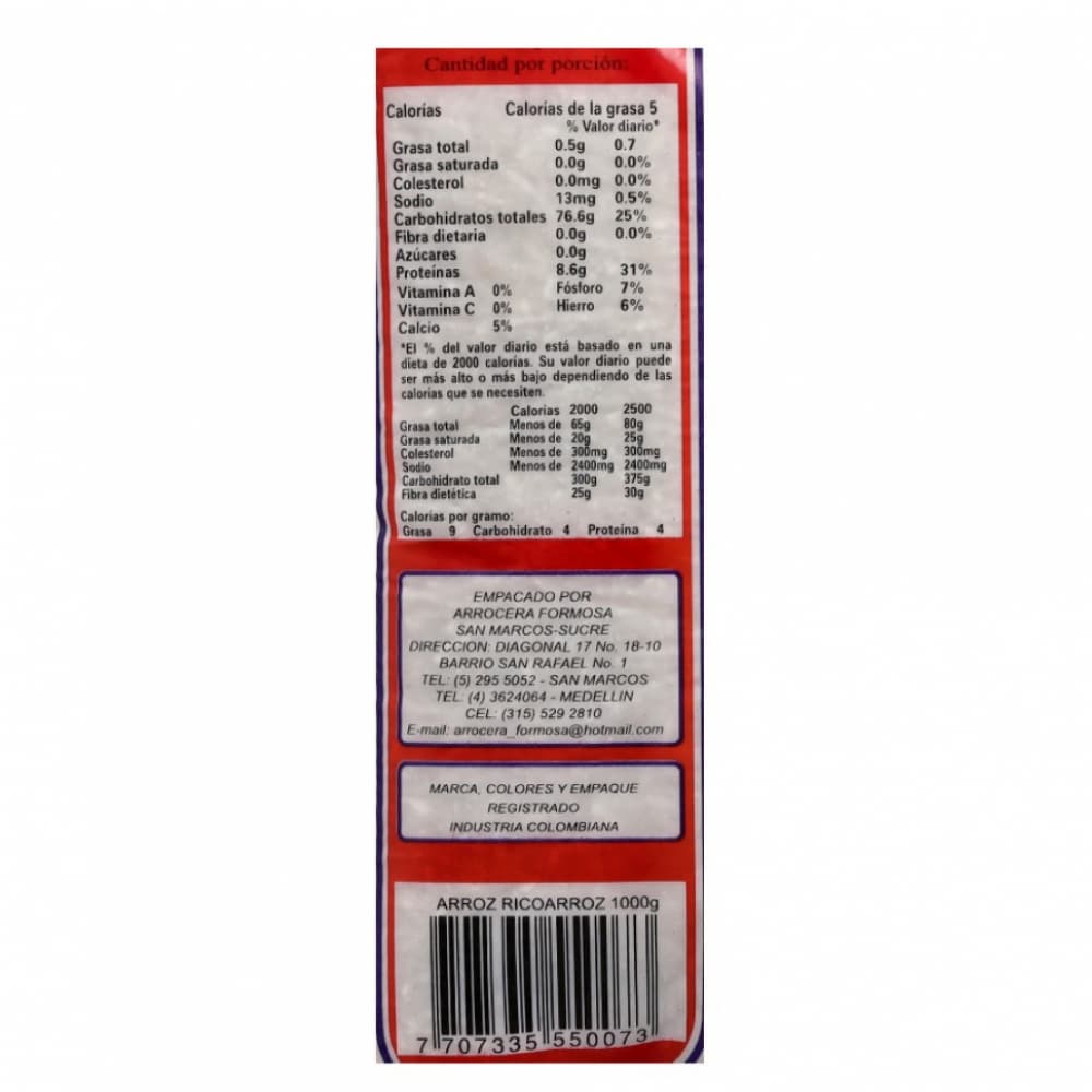 Arroz blanco Ricoarroz (1 kg / 2.2 lb) - Miniatura 4