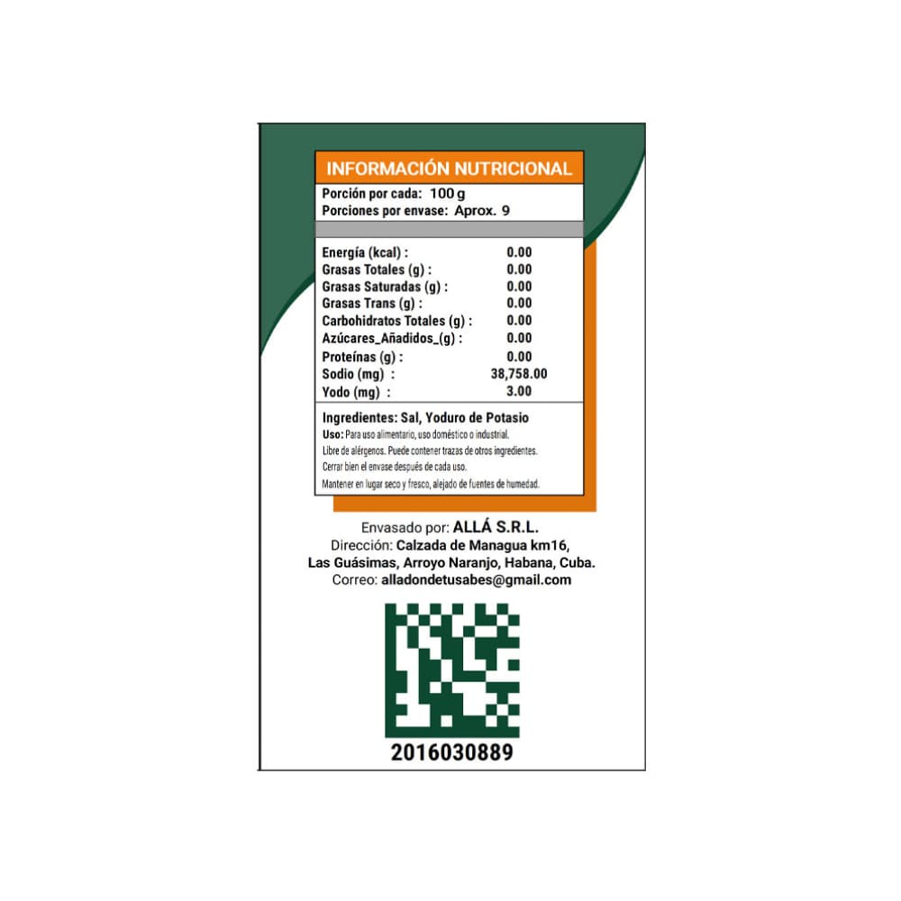 Sal fina yodada ALLÁ (907 g / 2 lb) - Miniatura 3