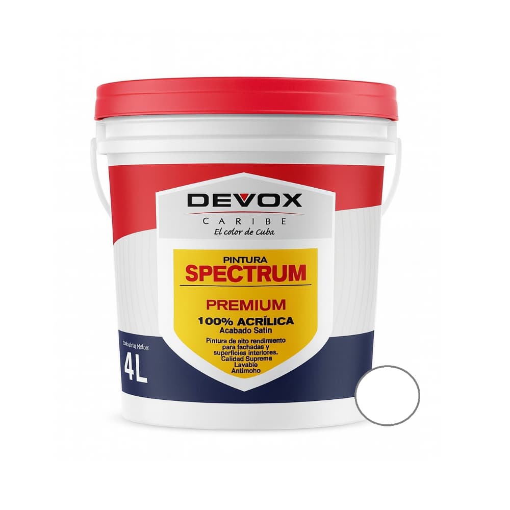 Pintura premium acrílica interior y exterior color blanco Devox Caribe (4 L) - Imagen 1