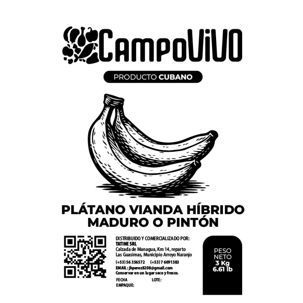 Plátano vianda híbrido maduro o pintón Campo Vivo (3 kg / 6.61 lb) - Miniatura 3
