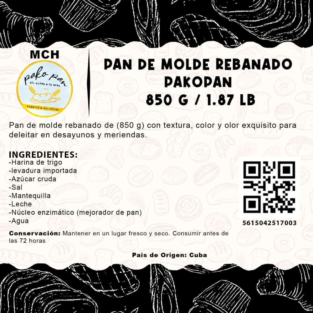 Pan de molde rebanado PakoPan MCH Panadería (850 g / 1.87 lb) - Miniatura 2