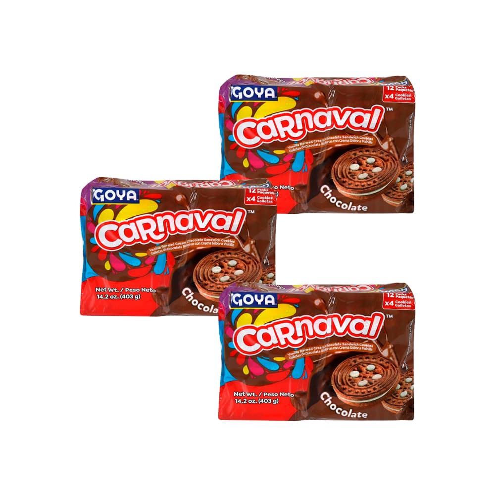 Galletas de chocolate rellenas con crema sabor a vainilla Carnaval Goya (3 x 403 g/ 14.2 oz) - Imagen 1