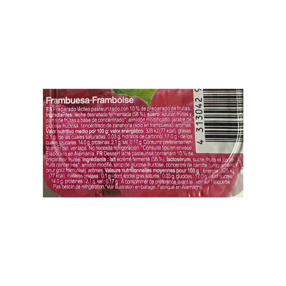 Yogurt sabor frambuesa y melocotón Yoqo (4 x 125 g / 4.41 oz) - Miniatura 4
