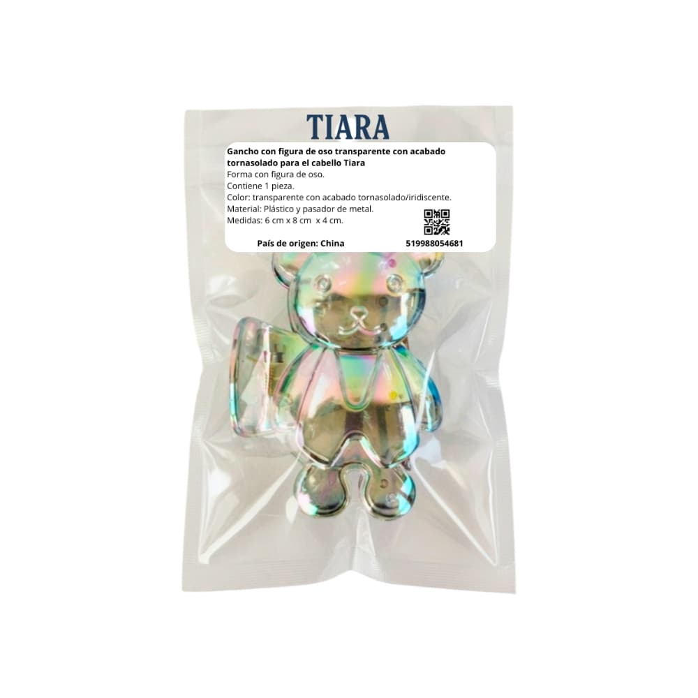 Gancho con figura de oso transparente con acabado tornasolado para el cabello Tiara - Miniatura 4