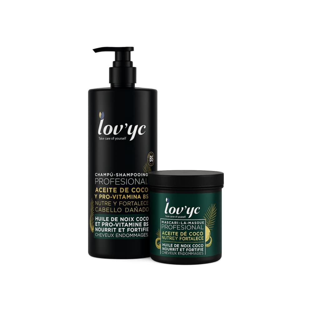 Champú profesional de aceite de coco y pro-vitamina B5 Lov'yc + Mascarilla capilar profesional de aceite de coco Lov'yc - Imagen 1