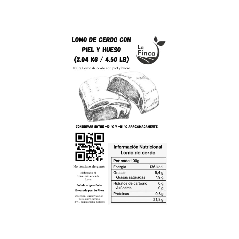 Lomo de cerdo con piel y hueso La Finca (2.04 kg / 4.50 lb) - Miniatura 4